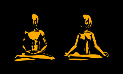 Abstract vector illustration of a man and woman practicing yoga. The modern art of people doing yoga.