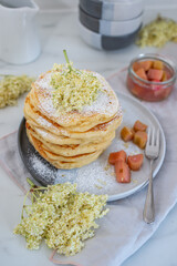 sweet home made pancakes with rhubarb and elderflower