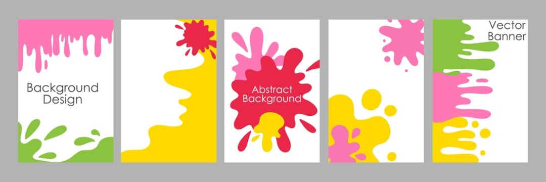 Trendy blotch background. Patterns paint stains splashes bright colors. Hand drawn abstract pait blob vector set. Social stories, personal blog posts, vertical templates for media marketing banners