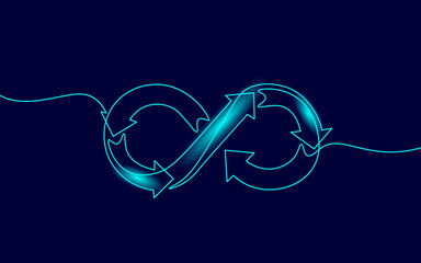 Single continuous line art devops agile concept. Infinity symbol team workflow programming project management. Design one stroke sketch neon drawing vector illustration art - obrazy, fototapety, plakaty