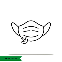 Masker with No Denied icon illustration. Prevention sign symbol. Vector outline icon EPS 10