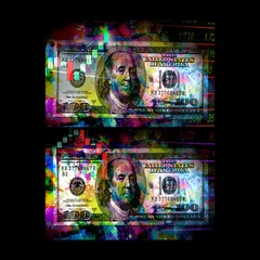 Fotobehang dollar banknote with creative colorful abstract elements on dark background © reznik_val