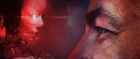man vs machine artificial intelligence concept