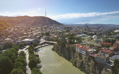 Fototapeta na wymiar Tbilisi cityscape with Kura river