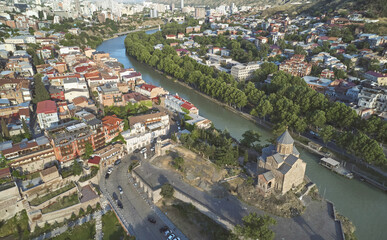 Center of Tbilisi town aerial drone view