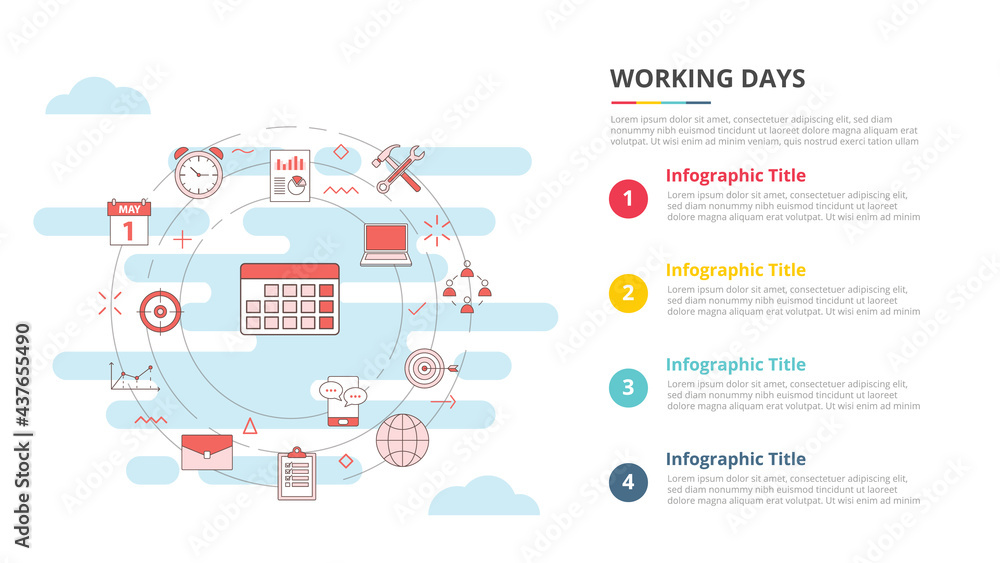 Poster working days concept for infographic template banner with four point list information