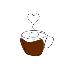 Cup of hot coffee with a heart