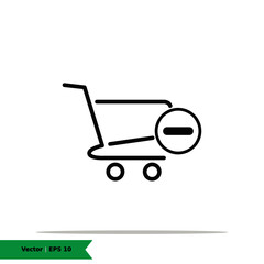 Shopping Cart with Minus / Remove Icon Illustration. Shopping, Remove Cart List Sign Symbol Logo Templete. Vector Icon EPS 10