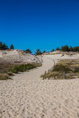 Dunes in the Slowinski National Park. Landscape with beautiful sky, clouds and dunes in the sun in Leba.