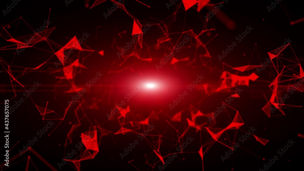 Poster network with lines. dots and triangle technology abstract background. 3d rendering animation 4k