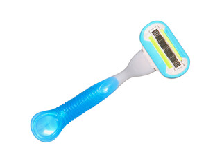 Blue women's shaving razor isolated on white