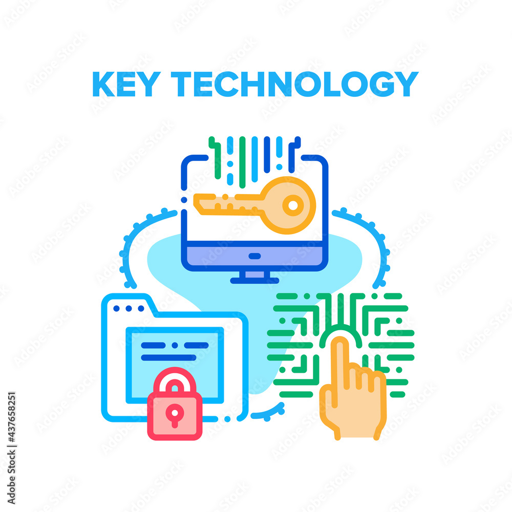Aufkleber key technology cyber system vector icon concept. digital key technology for protective data and priv