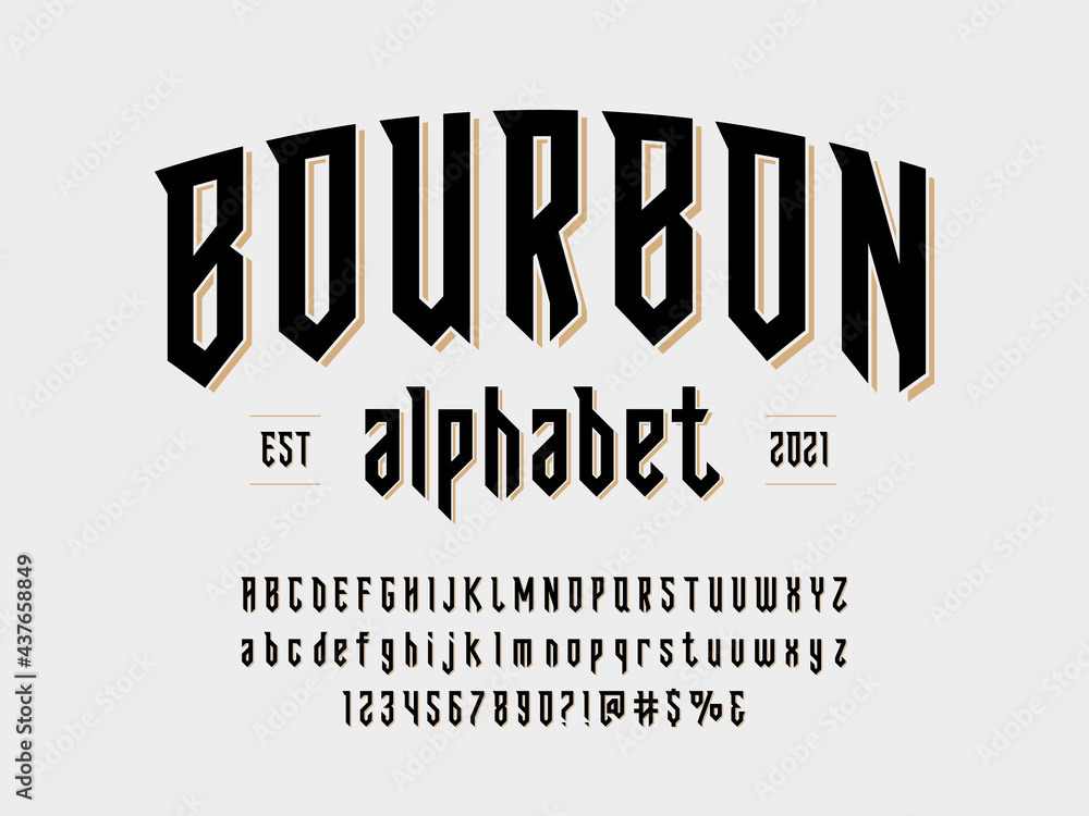 Fototapete modern gothic style alphabet design with uppercase, lowercase, numbers and symbols
