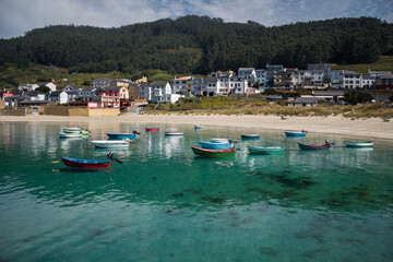 Landscape of the beach of O Porto de Bares, in Galicia, a sunny day with a calm sea and blue...