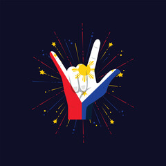 Independence Day (Philippines). hand with Philippines flag celebration with fireworks