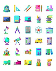 Back to School flat style icon set 