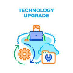 Technology Upgrade Process Vector Icon Concept. Programmer Technology Upgrade And Renovate System, Cloud Storage Information Recovery Processing. Installation Software Color Illustration