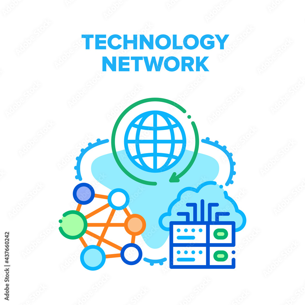 Poster global technology network vector icon concept. server technology network, electronic equipment for c