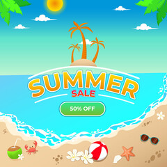 Fototapeta na wymiar Vector Summer sale discount Beach Illustration Design
