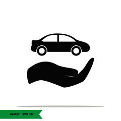 Car with Hand Icon Illustration Logo Template. Transportation, Customer Care Sign Symbol. Vector Flat Icon EPS 10