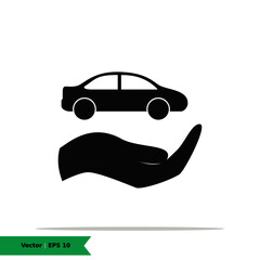 Car with Hand Icon Illustration Logo Template. Transportation, Customer Care Sign Symbol. Vector Flat Icon EPS 10