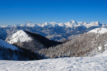 Fototapeta na wymiar Highest Slovenian mountain Triglaw in winter snow