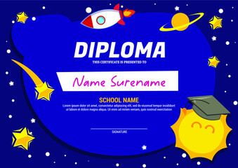 kids diploma certificate template with space