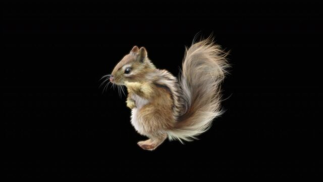 Chipmunk Dance CG fur. 3d rendering, animal realistic CGI VFX, Animation Loop, composition 3d mapping cartoon, Included in the end of the clip with Alpha matte.