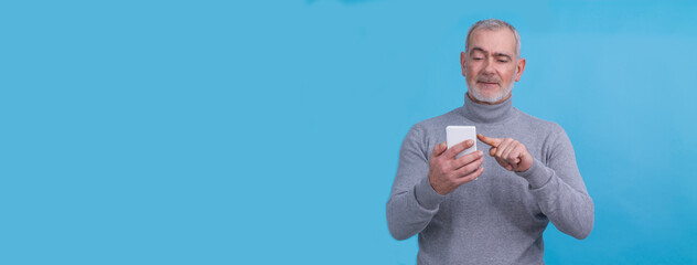 adult casual man with mobile phone isolated