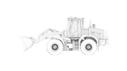 3D rendering of a excavator dozer computer model isolated on white background