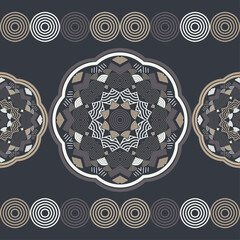 Mandala. Ethnic mandala with colorful tribal ornaments. Seamless pattern. Design with manual hatching. Isolated. Vector illustration for web design or print.