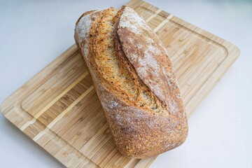 Homemade crisp bread on a wooden board
