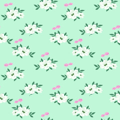 Seamless leaves with vector flower Pattern on   Background