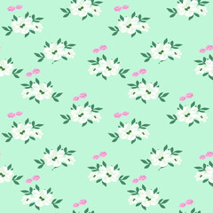 Seamless leaves with vector flower Pattern on   Background