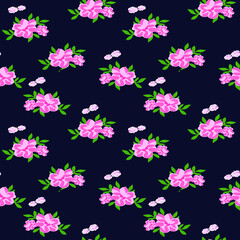 Seamless leaves with vector flower Pattern on   Background
