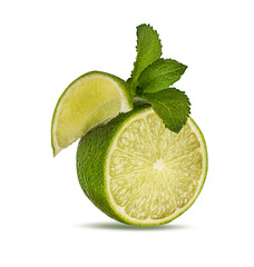 Lime and mint isolated on white background with clipping path