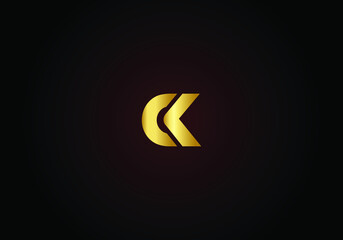 CK company linked letter logo golden with black background.