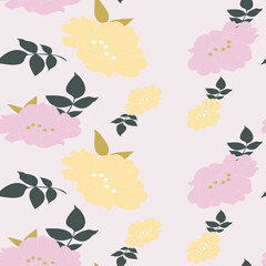 Seamless leaves with vector flower Pattern on   Background