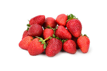 A bunch of ripe strawberries with green caps and cuttings