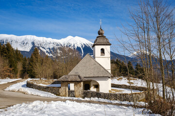 Fototapeta na wymiar St. Katherine Church under Hom hill in winter