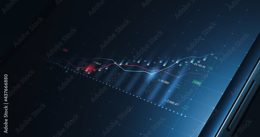 Poster mobile screen of market business chart stock graph or investment financial data profit on digital ta