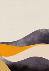Hand drawing abstract trendy colors background. Stylised landscape. Use for poster, card, postcard, print, banner, invitation, template, design, wedding, interior. Golden, sand, orange and grey colors