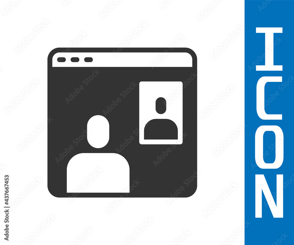 Poster grey video chat conference icon isolated on white background. computer with video chat interface act