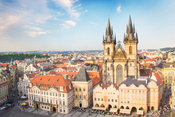 Naklejka premium Beautiful view of the Old Town Square, and Tyn Church in Prague, Czech Republic