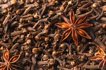 Clove and anis star spices texture