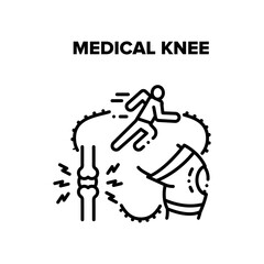 Medical Knee Trauma Treatment Vector Icon Concept. Medical Knee Sportsman Running Injury And Bandage For Treat, Leg Pain. Jogger Athlete Painful And Inflammation Black Illustration