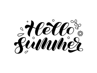 Hello summer brush lettering. Vector illustration for shirt, banner and decor
