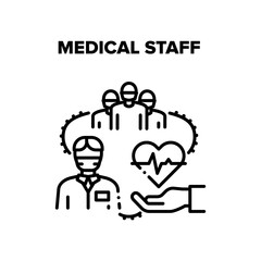 Medical Staff Consultation Vector Icon Concept. Doctor And Nurse, Student And Intern Medical Staff For Help Human Health And Examination. Hospital And Ambulance Worker Black Illustration