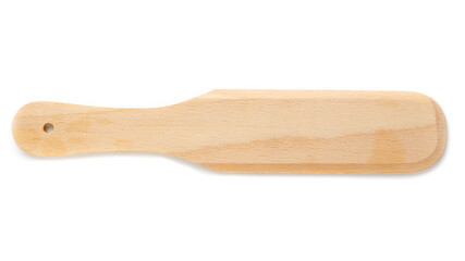 Simple wooden spatulas, kitchen tool, close-up, isolated on white background
