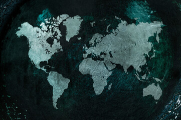 world map in rusty grunge background